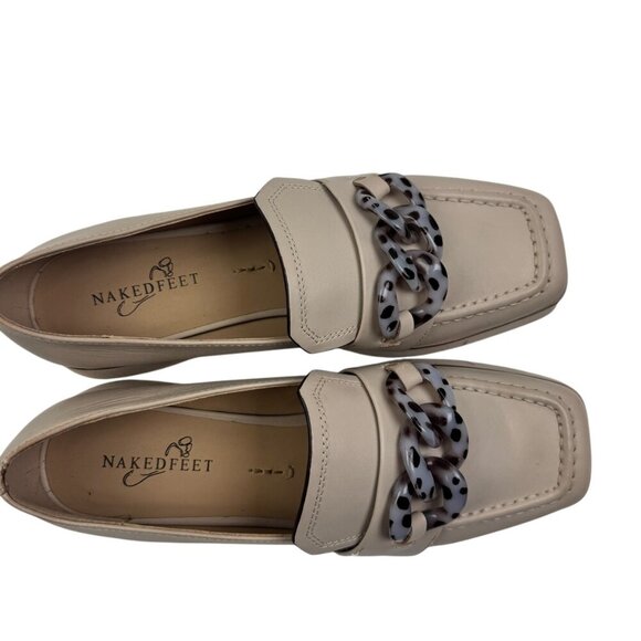 Naked Feet Privy In Chamois Platform Square Toed Tortoise Shell Chain Loafers 8M - Picture 7 of 9